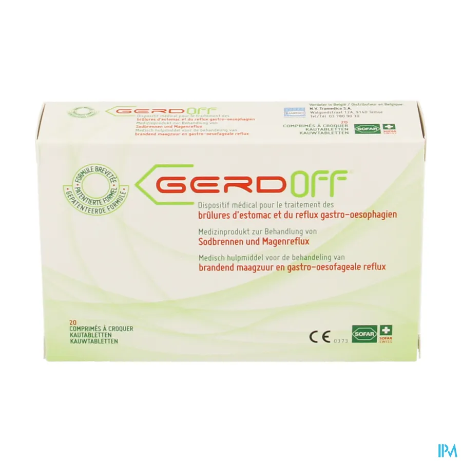 packshot van Gerd Off tegen Brandend Maagzuur en Gastro-Oesofagale Reflux 20 Kauwtabletten