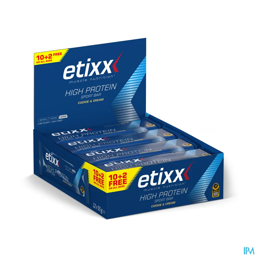packshot van Etixx High Protein Sport Bar met Cookie and Cream Smaak 12 x 55 g