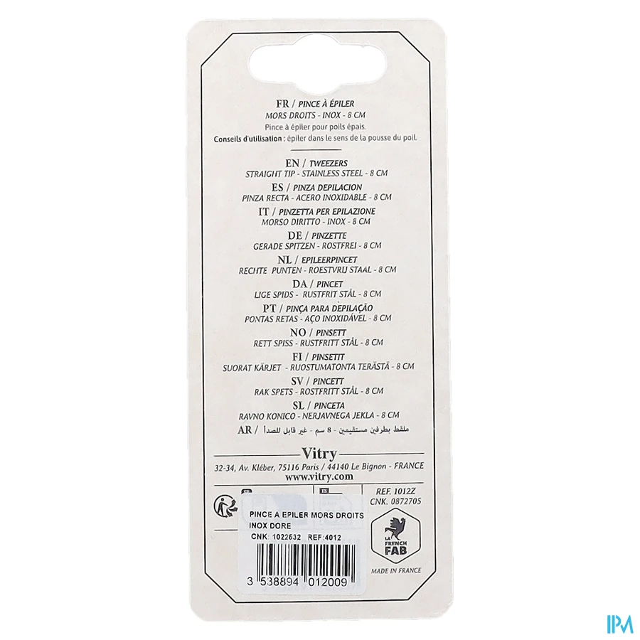 packshot van Vitry Epileerpincet Verguld 1 stuk