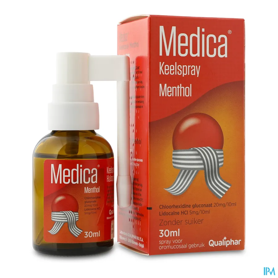 productshot van Medica Keelspray Menthol zonder Suiker 30 ml