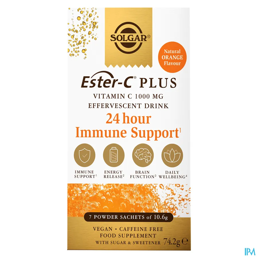 packshot van Solgar Ester-C Plus Vitamin C 1000 mg Bruispoeder 7 zakjes