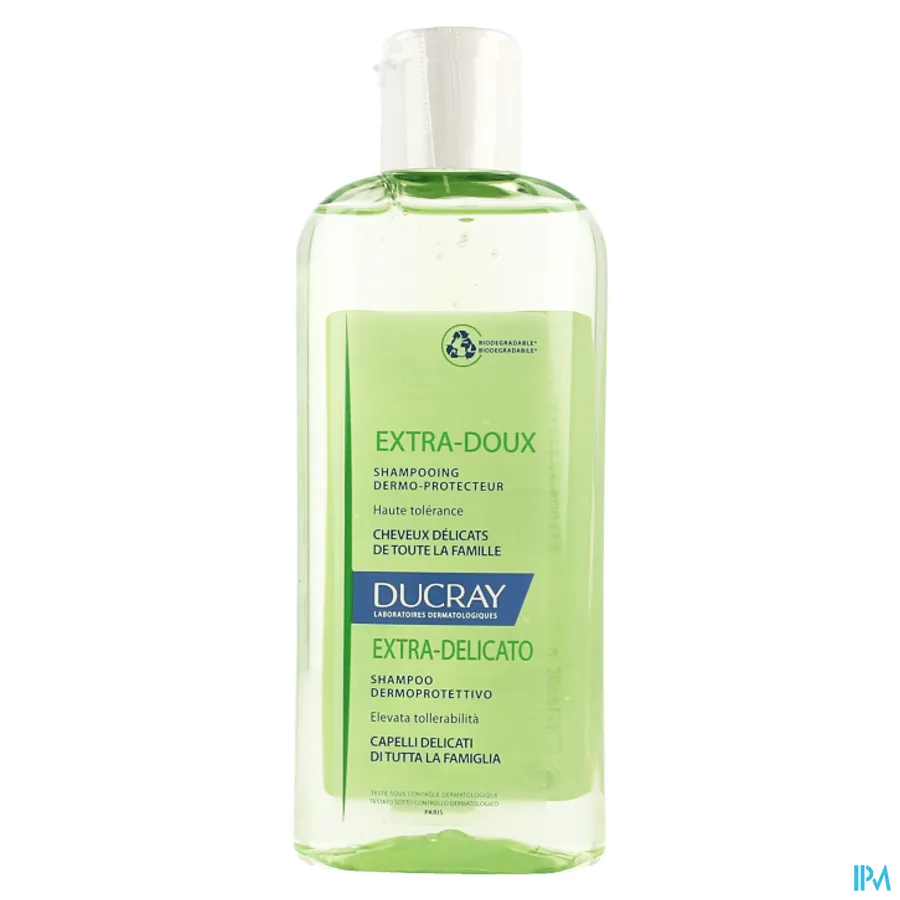 packshot van Ducray Extra-Doux Huidbeschermende Shampoo voor Normaal en Broos Haar Flacon 200 ml
