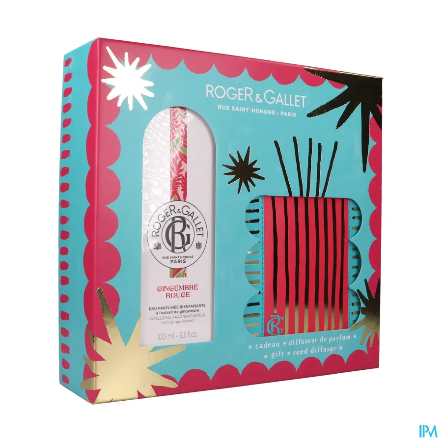 packshot van Roger & Gallet Geparfumeerd Water + Geurstokjes Geschenkset Gingembre Rouge