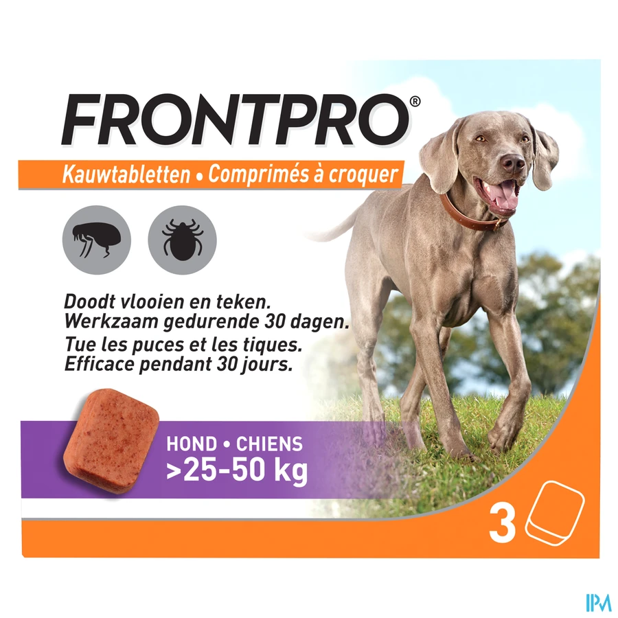 packshot van Frontpro Kauwtabletten 136 mg Hond >25-50kg 3 kauwtabletten