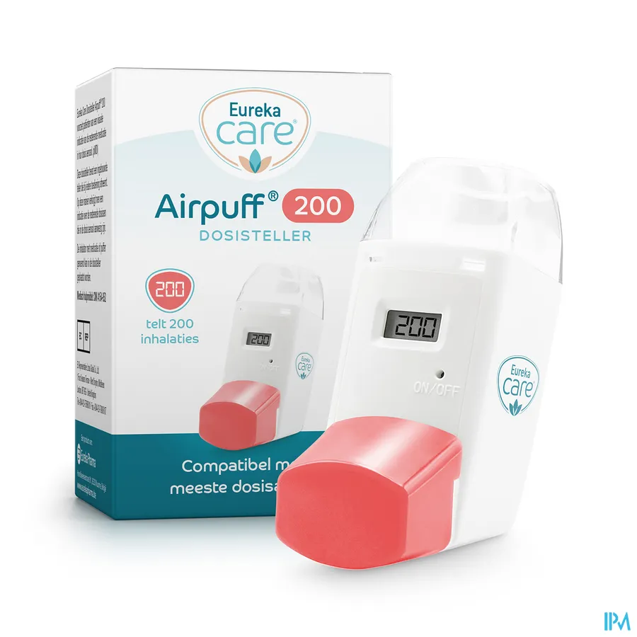 packshot van Eureka Care Airpuff 200 Dosisteller -Telt 200 Inhalaties- Compatibel met de Meeste Dosisaerosols