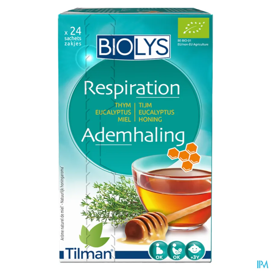 packshot van Tilman Biolys Ademhaling Tijm-Eucalyptus-Honing 24 zakjes