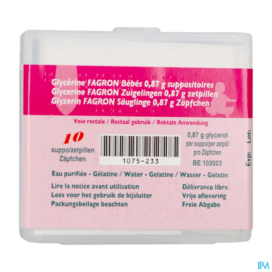 packshot van Glycerine Suppo Baby 10 zetpillen