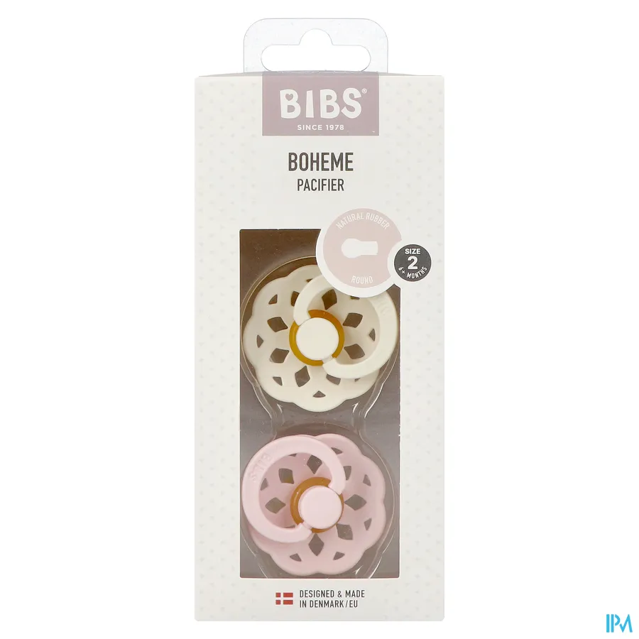 packshot van BIBS Stage 2 Fopspeen Boheme Duo Ivory & Blossom 2 stuks