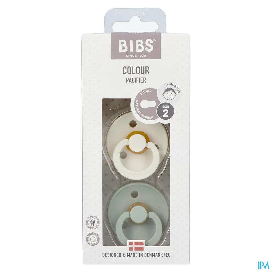 packshot van Bibs Fopspeen Duo Sage/Ivory 6-18 2 stuks