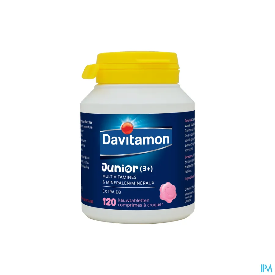 productshot van Davitamon Junior framboos 120 kauwtabletten