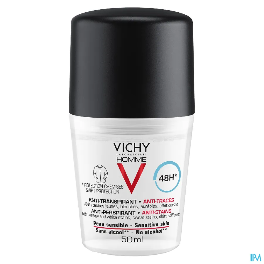 packshot van Vichy Homme Deodorant Anti-Transpirant tegen Vlekken Roller 48u 50 ml