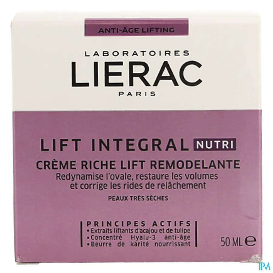 packshot van Lierac Lift Integral Nutri Rijke Modellerende Liftingcrème met Anti-Ageing Effect voor Zeer Droge Huid Pot 50 ml