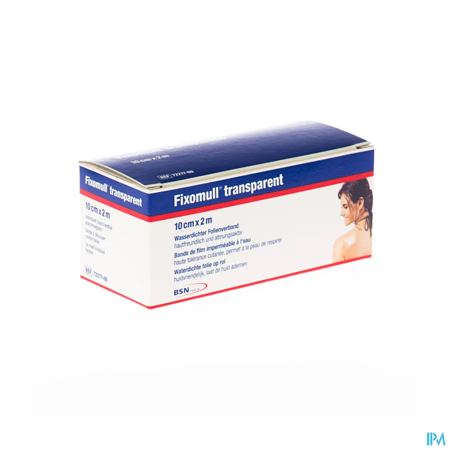 packshot van Fixomull Transparant Fixatieverband 10 cm x 2 m 1 stuk