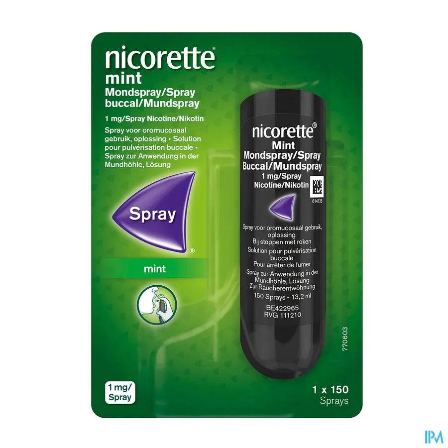 packshot van Nicorette Mint Spray 1 mg 150 verstuivingen