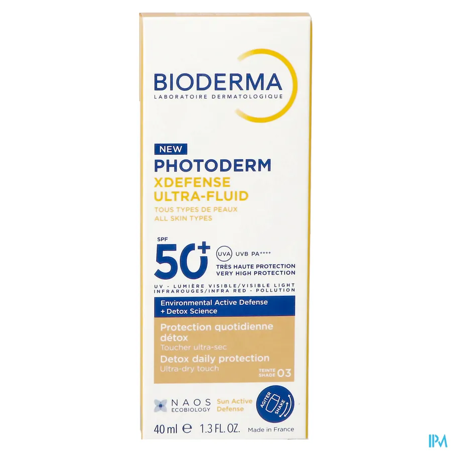 packshot van Bioderma Photoderm XDefense Ultra-Fluid SPF 50+ 40 ml Shade 03