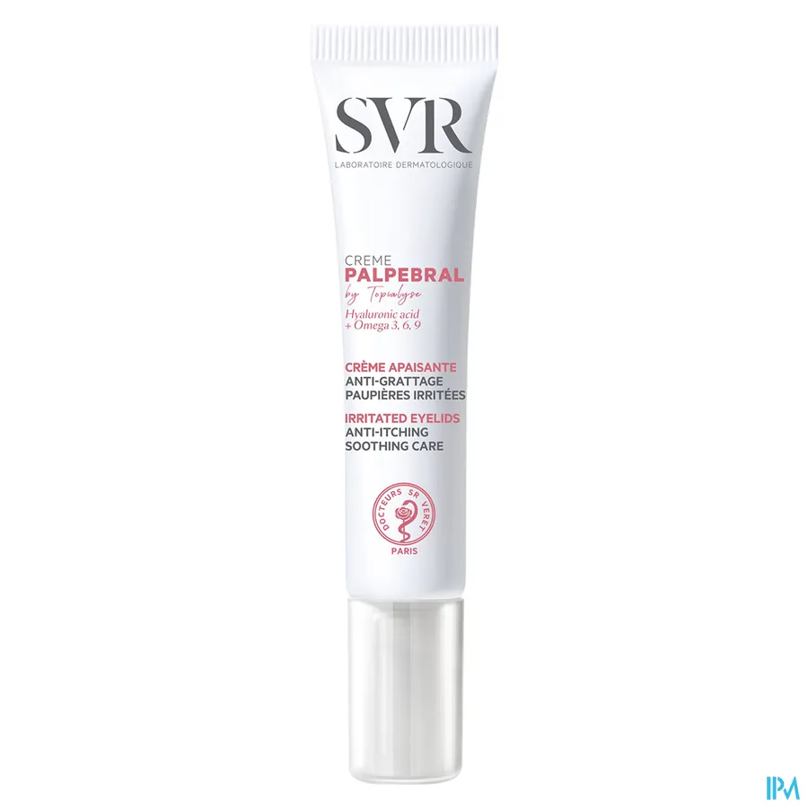 productshot van SVR Topialyse Palpébral Kalmerende Crème tegen Jeuk voor Geïrriteerde Oogleden Tube 15 ml