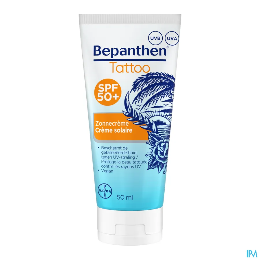packshot van Bepanthen Tattoo Zonnecrème SPF50+ 50 ml