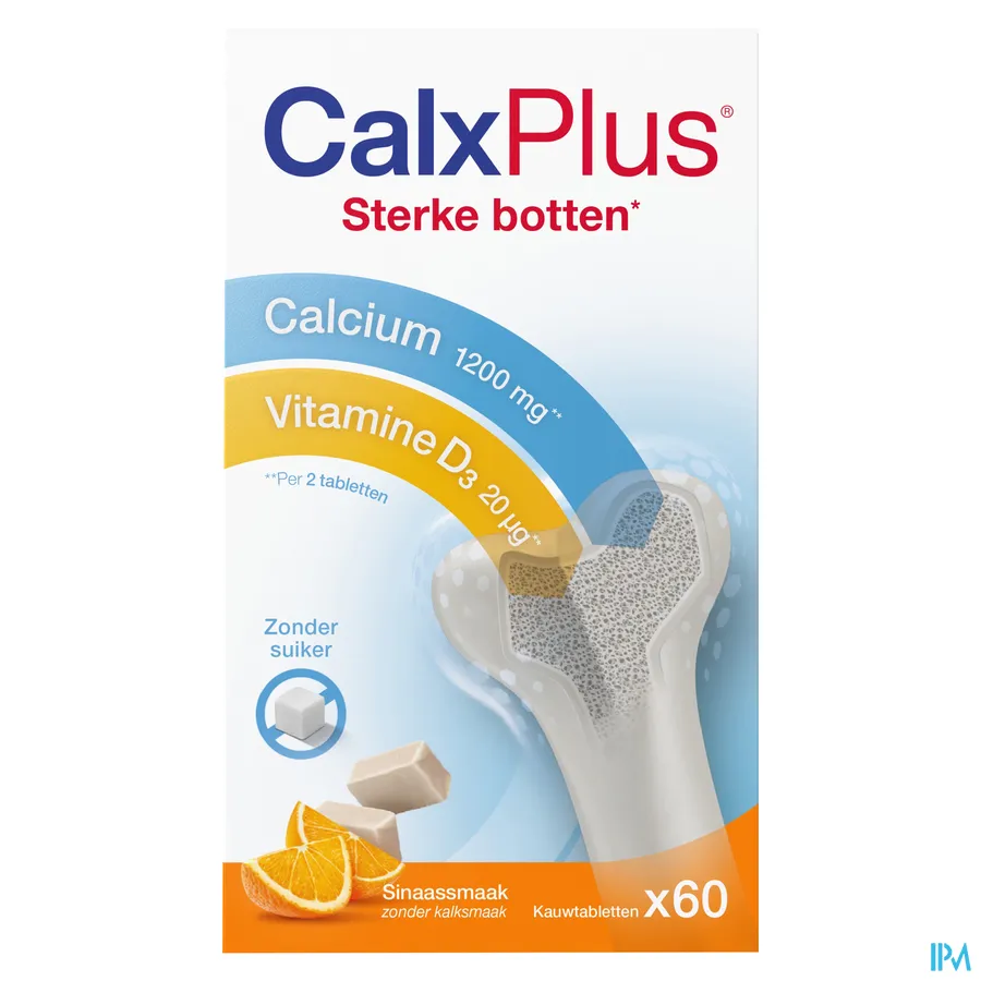packshot van Calx Plus Sinaasappel 60 Kauwtabletten