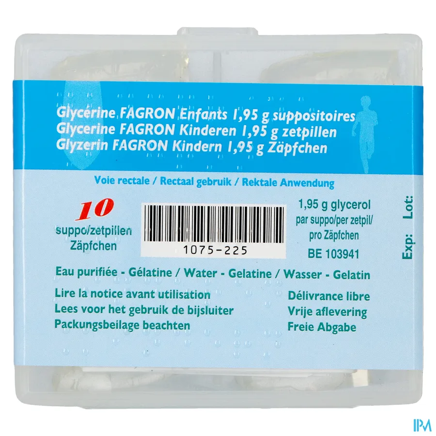 packshot van Glycerine Suppo Kind 10 zetpillen