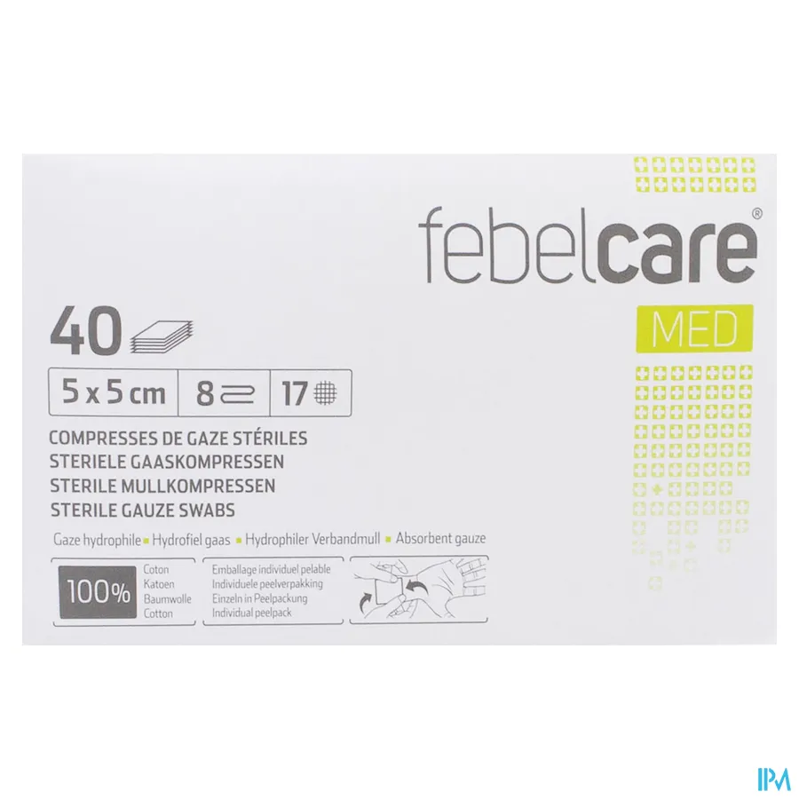 packshot van Febelcare Gaaskompres Steriel 5 x 5 cm 40 stuks