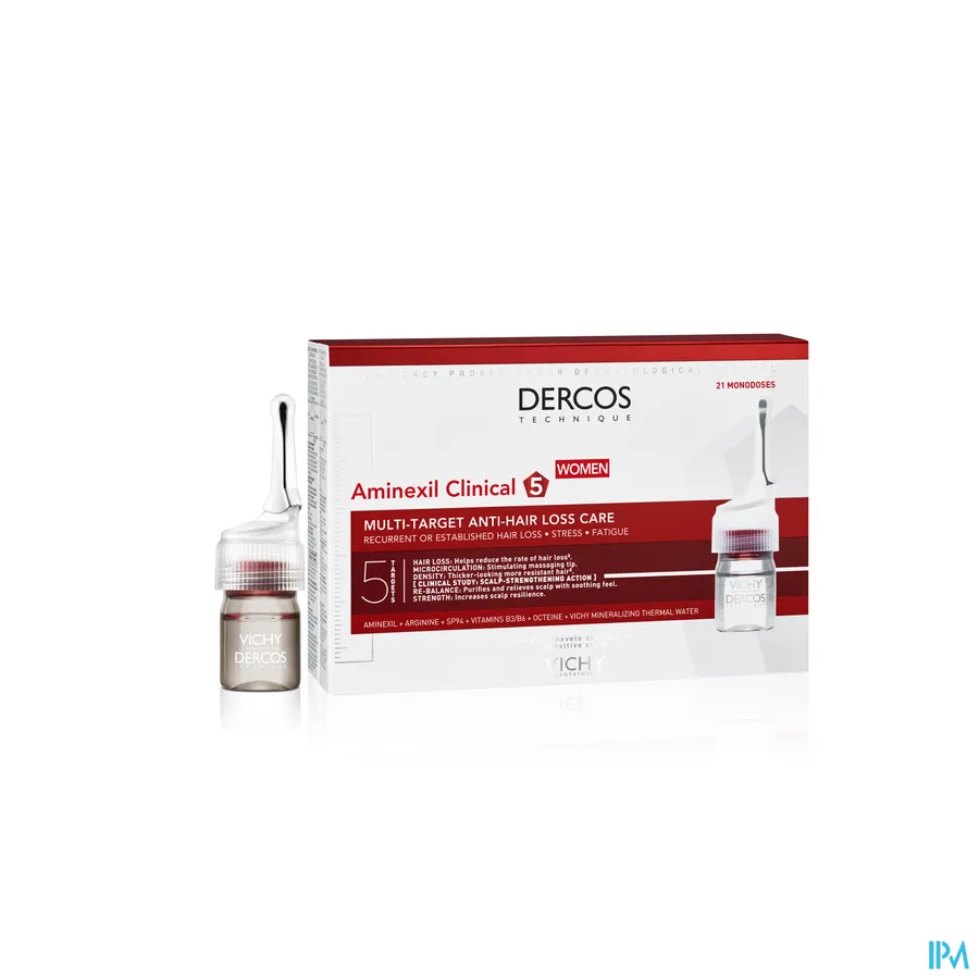 productshot van Vichy Dercos Aminexil Clinical 5 Vrouwen 21 ampullen