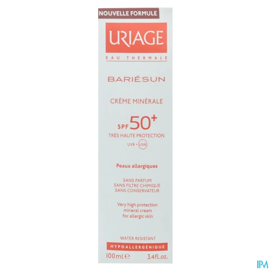packshot van Uriage Bariésun Minerale Crème met SPF 50+ voor Kinderen en Volwassenen 100 ml