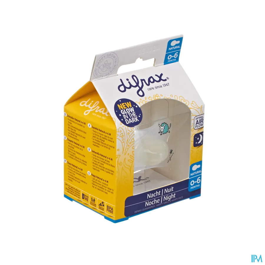packshot van Difrax Fopspeen Natural 0-6m Nacht