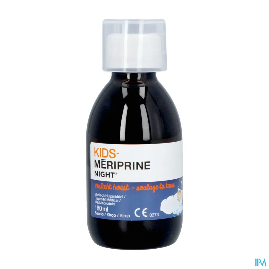 productshot van Kids Mériprine Night Siroop voor Droge en Vastzittende Hoest voor Kinderen vanaf 1 Jaar met Linde Extract 180 ml