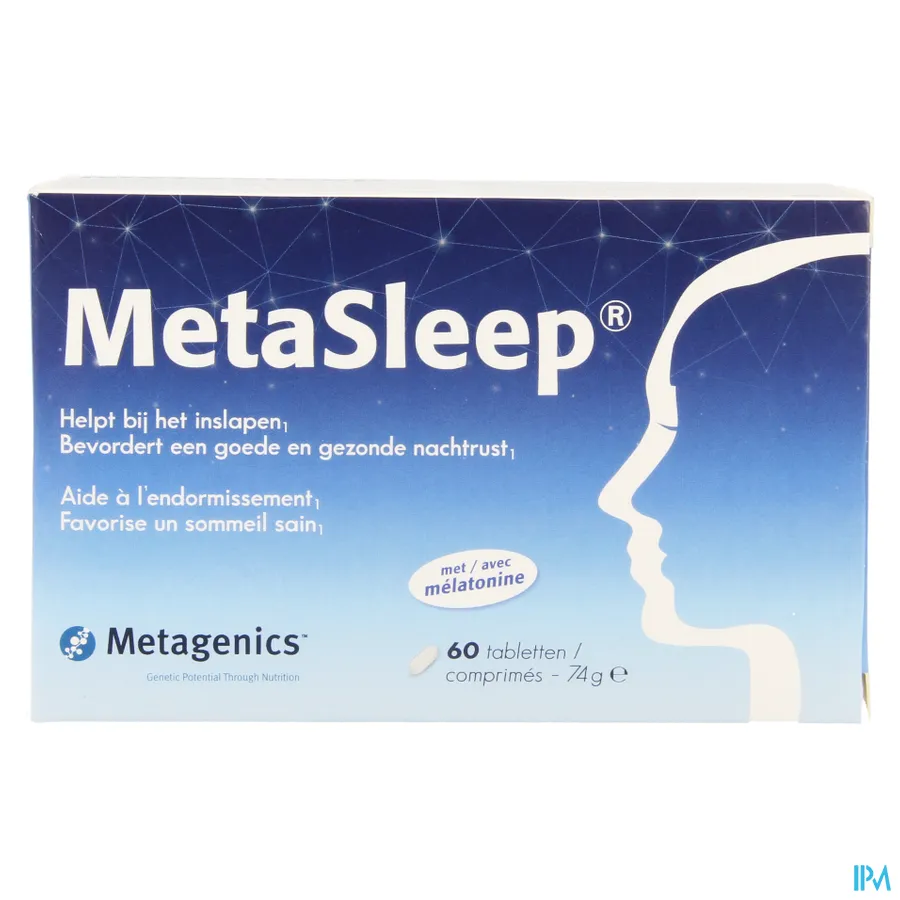 packshot van MetaSleep om te Helpen bij het Inslapen en voor Bevordering van een Goede en Gezonde Nachtrust 60 Tabletten