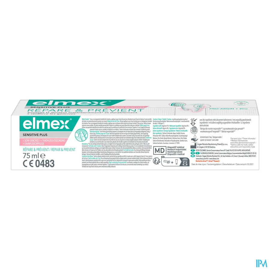 packshot van Elmex Sensitive Plus Repair & Prevent Tandpasta 75 ml