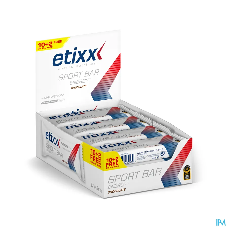 packshot van Etixx Energy Sport Bar met Chocoladesmaak en Magnesium 12 x 40 g