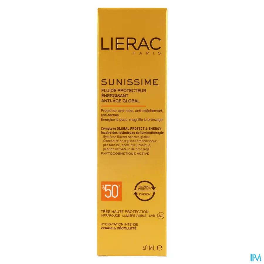 packshot van Lierac Sunissime Verkwikkende Zonnefluide SPF 50+ met Globale Anti-Ageing voor Gelaat en Decolleté 40 ml