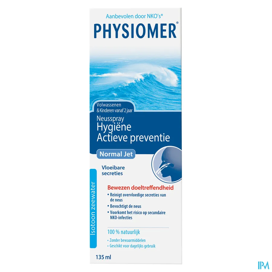 packshot van Physiomer Normal Jet Fysiologische Neusspray voor Dynamische Reiniging van de Neusholtes 135 ml
