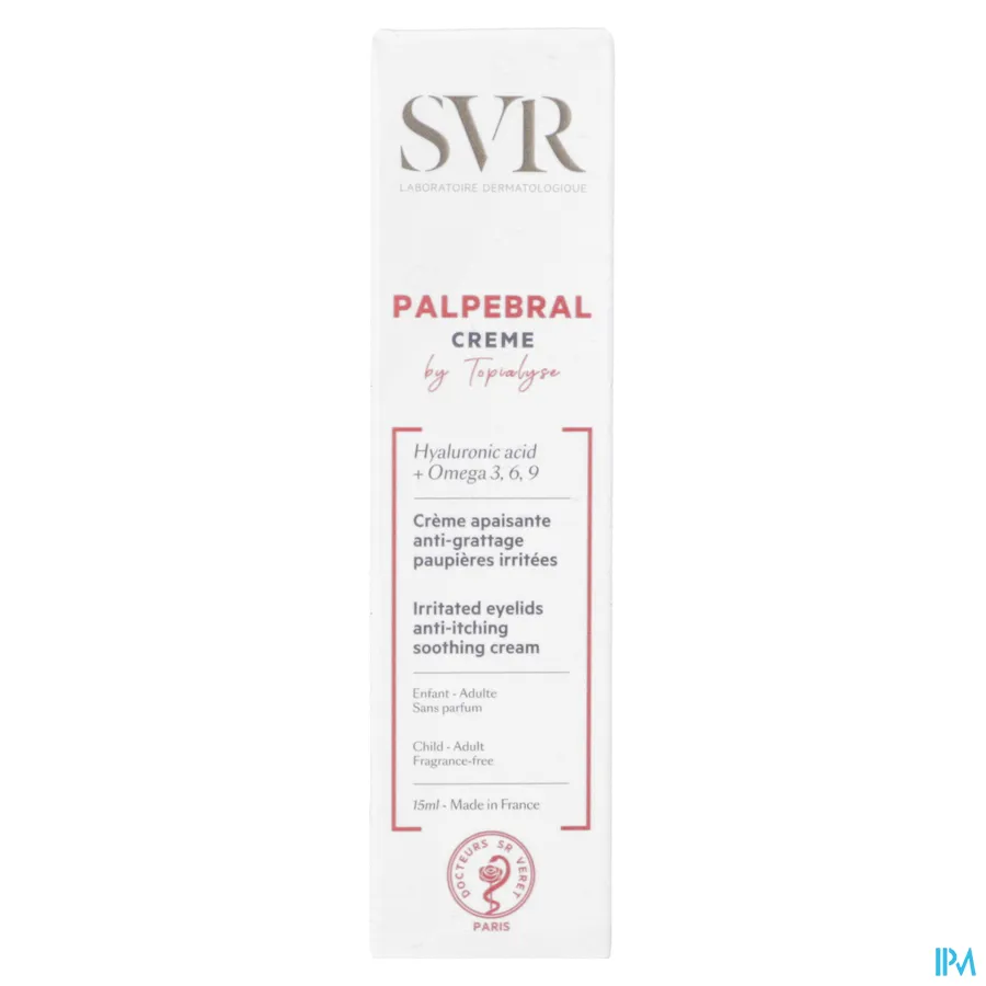 packshot van SVR Topialyse Palpébral Kalmerende Crème tegen Jeuk voor Geïrriteerde Oogleden Tube 15 ml
