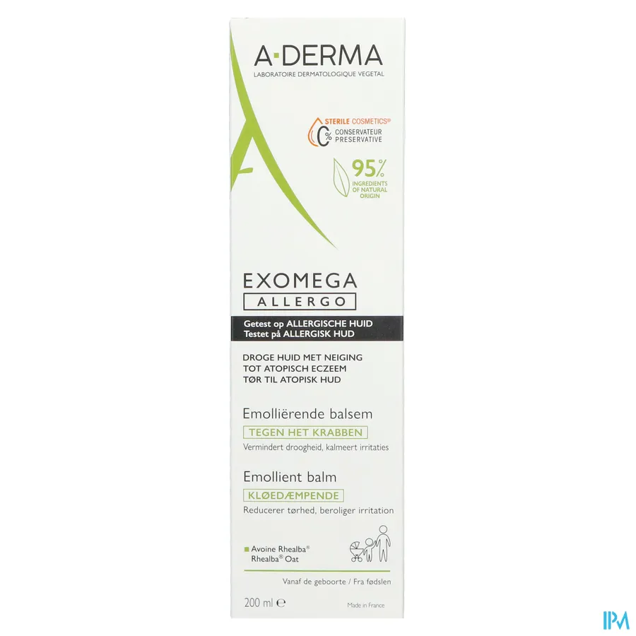 packshot van A-Derma Exomega Allergo Emolliërende Balsem 200 ml