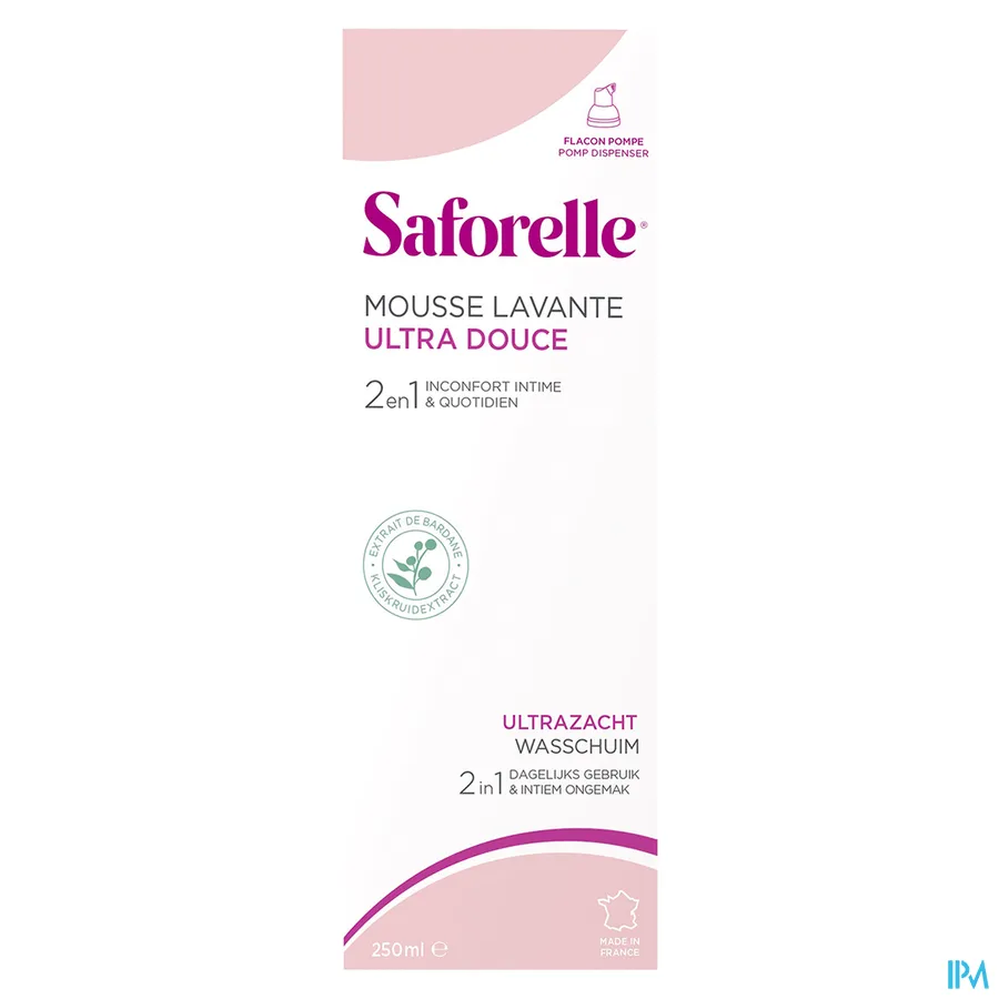 packshot van Saforelle Ultrazacht Wasschuim voor Intieme Reiniging en Lichaamsverzorging 250 ml