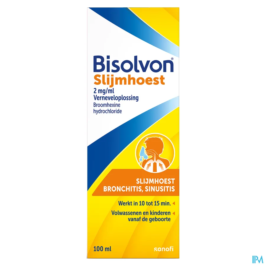 packshot van Bisolvon Verneveloplossing 0,2% voor Diepzittende Hoest, Maakt de Luchtwegen Vrij 100 ml