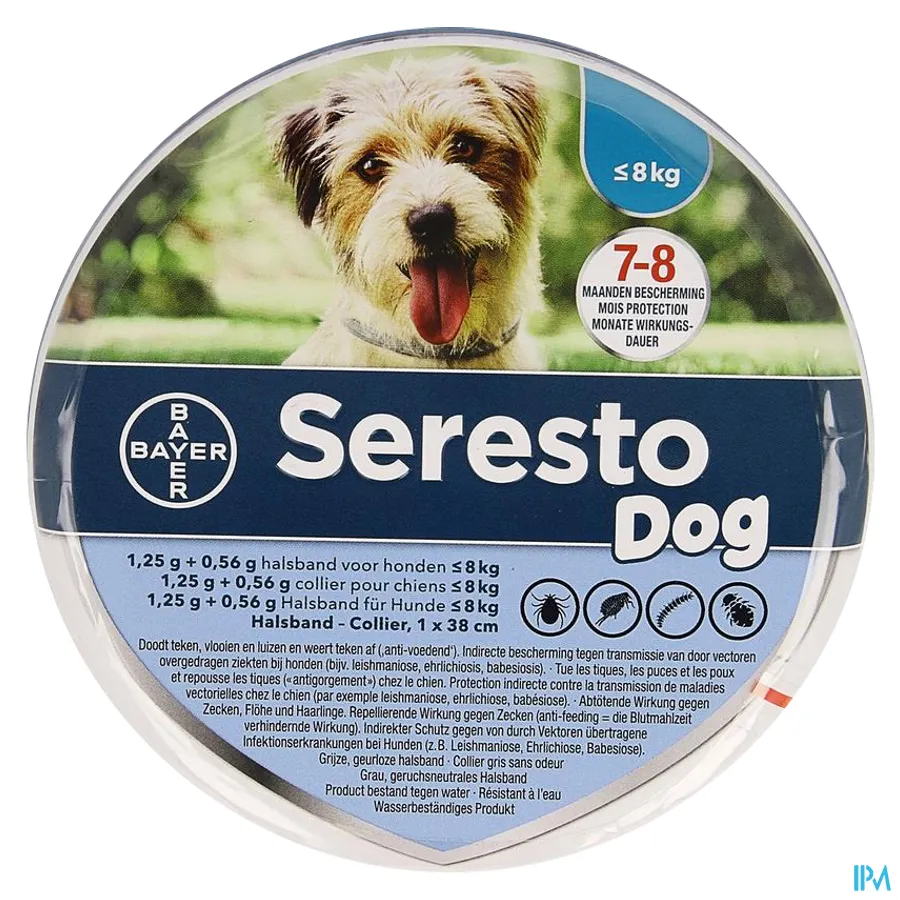 packshot van Seresto Halsband Hond 1,25g + 0,56g ≤ 8 kg 1 stuk