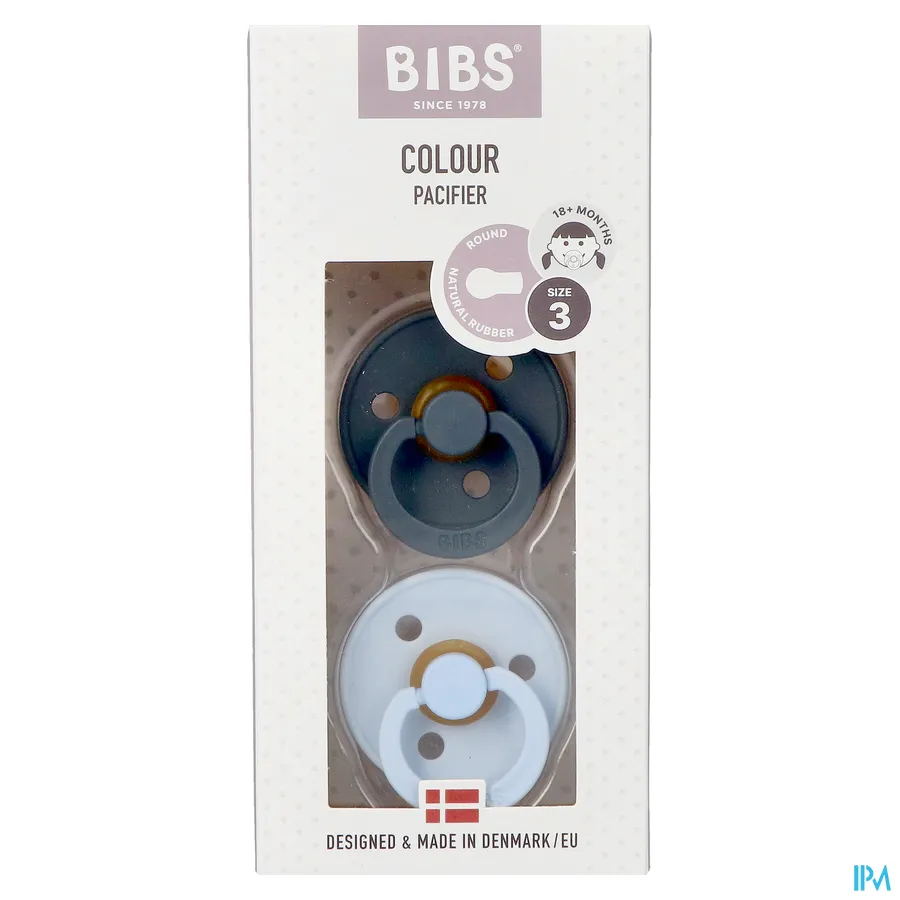 packshot van Bibs Fopspeen Duo Iron/Baby Blue 18+ 2 stuks