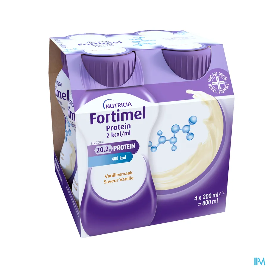 packshot van Fortimel Protein 2 kcal/ml 4 x 200 ml Vanille