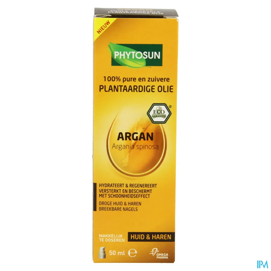 packshot van Phytosun Argan Plantaardige Olie voor Huid en Haren en Breekbare Nagels Pompje 50 ml