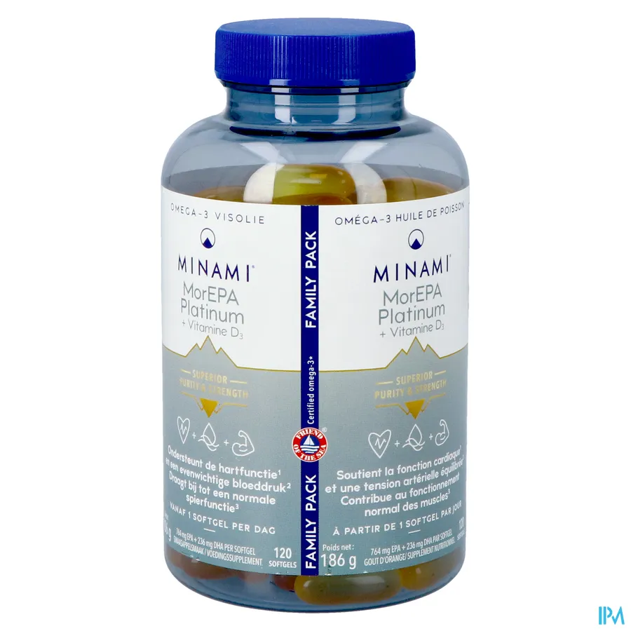 packshot van Minami MorEPA Platinum Vitamine D3 120 softgels