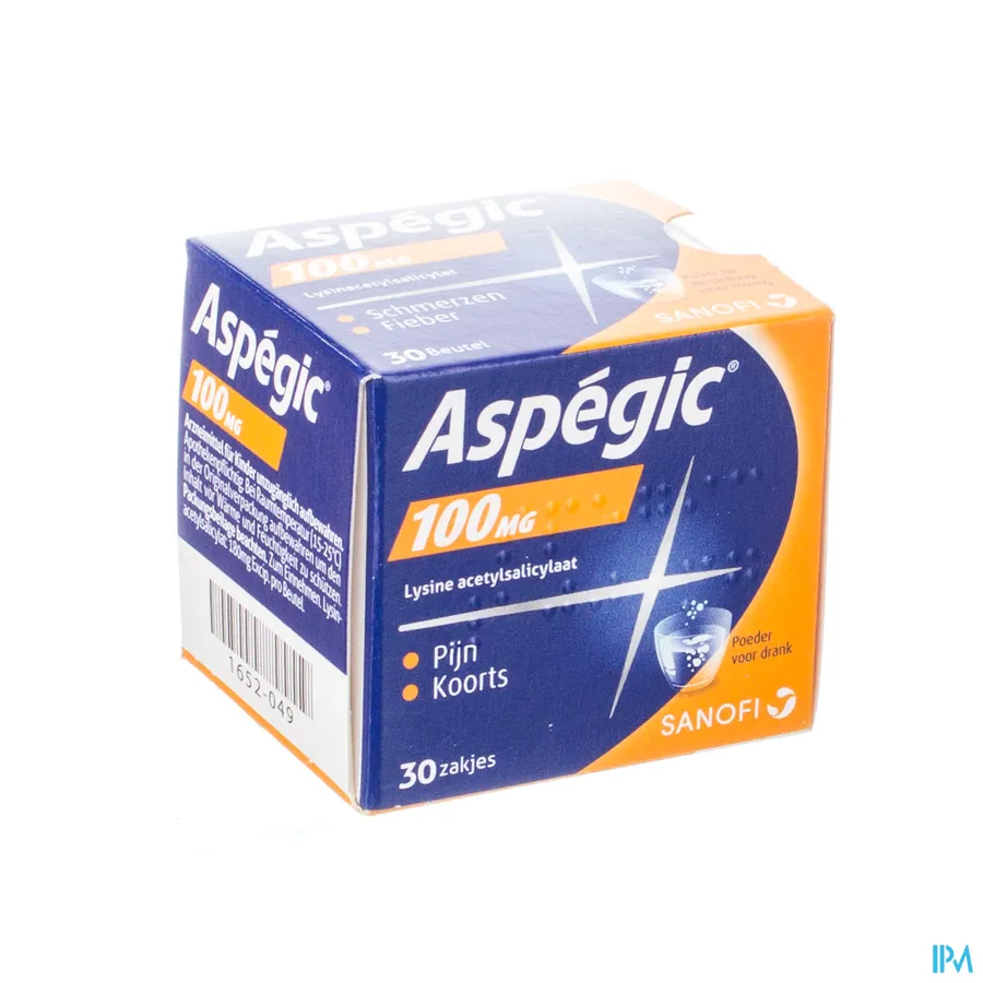 packshot van Aspégic 100 mg bij Pijn en Koorts 30 Zakjes
