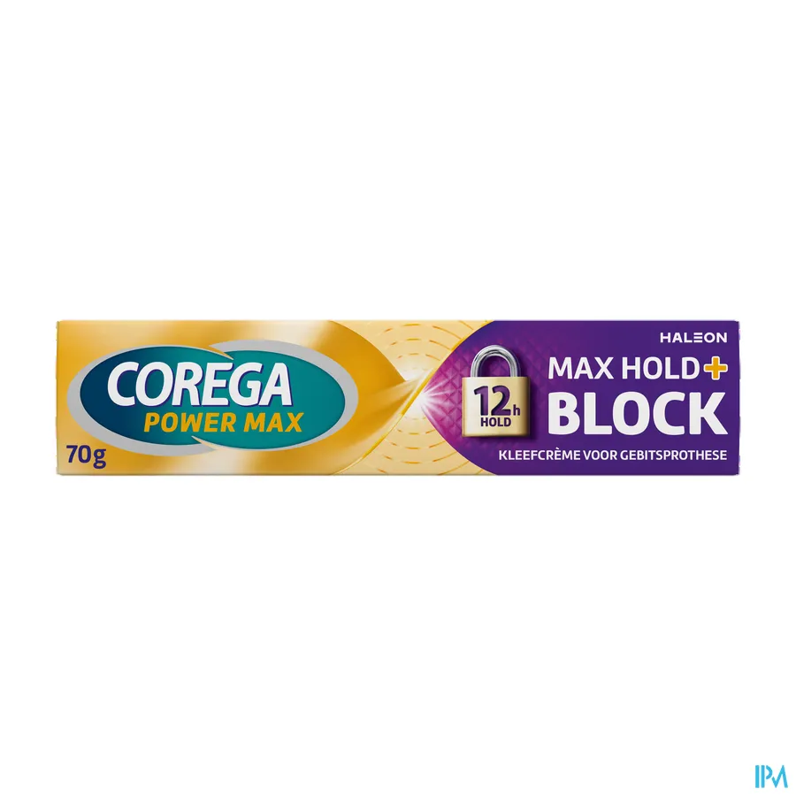 packshot van Corega Max Hold + Block Kleefcrème 70 g