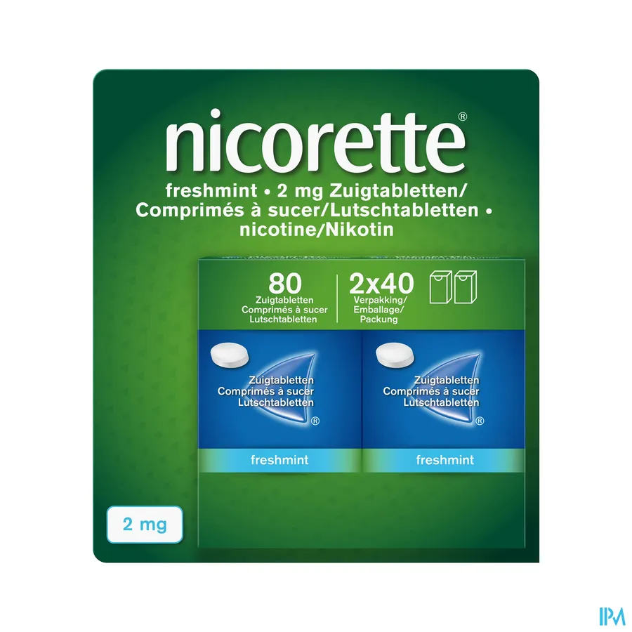 packshot van Nicorette Freshmint Zuigtabletten 4 mg 2 x 40 Stuks