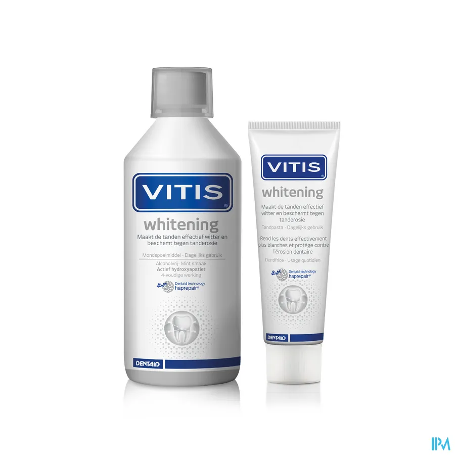 productshot van Vitis Whitening Tandpasta voor Effectief Wittere Tanden en ter Preventie van Tandgevoeligheid 75 ml