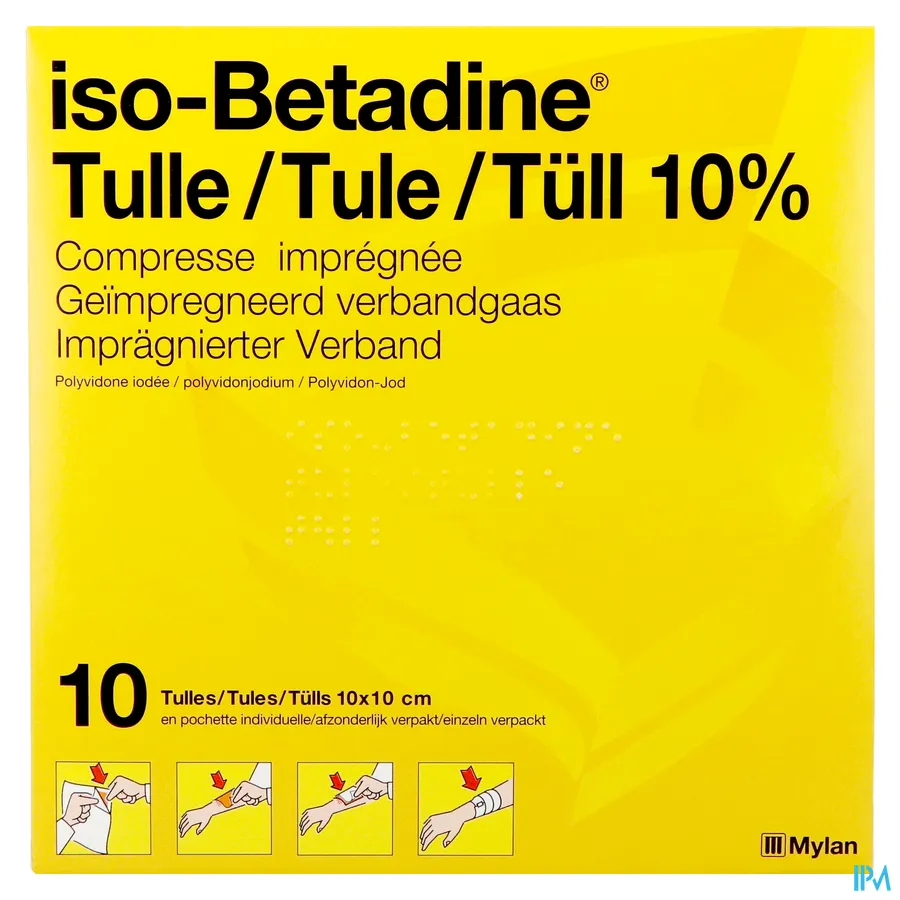 packshot van Iso-betadine Tulle 10 kompressen