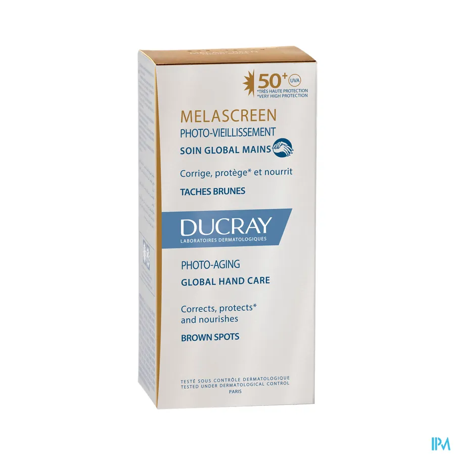 packshot van Ducray Melascreen Allround Handcrème met SPF 50+ tegen Bruine Vlekken Tube 50 ml