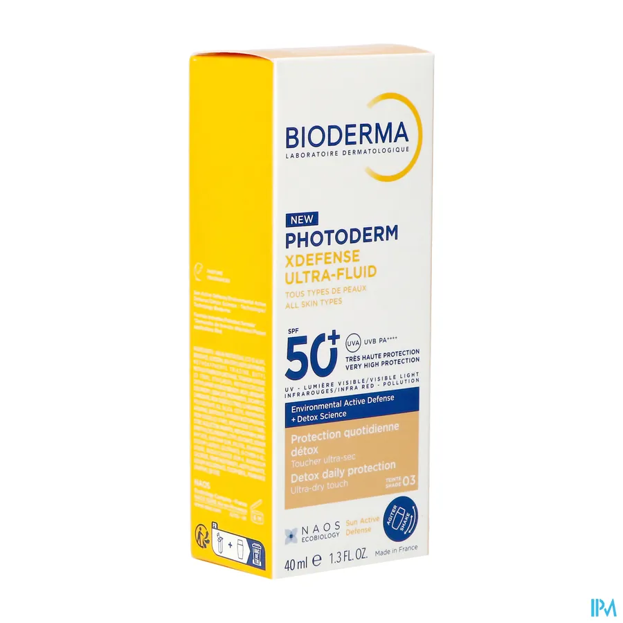 packshot van Bioderma Photoderm XDefense Ultra-Fluid SPF 50+ 40 ml Shade 03