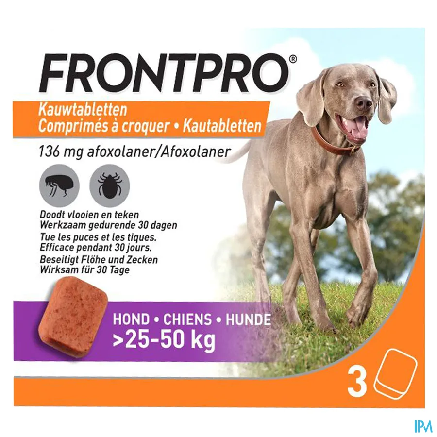 packshot van Frontpro Kauwtabletten 136 mg Hond >25-50kg 3 kauwtabletten